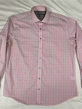 Twillory Leader Men’s 17 34-35  Tailored Performance Windowpane Pink & Blue